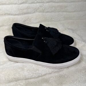 Donald Pliner Sallie KS Sneakers Women 10 M Black Suede Leather Slip On Tasseled